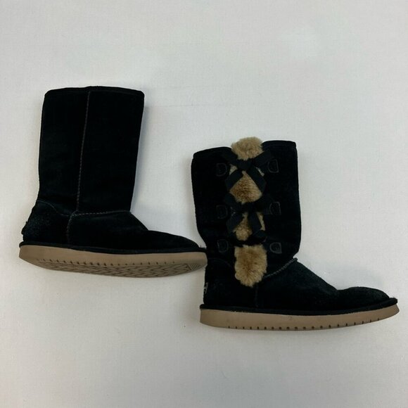 Ugg Australia Womens Koolaburra Comfort Boots Black Suede Bow Mid Calf Pull On 6 - Picture 6 of 11